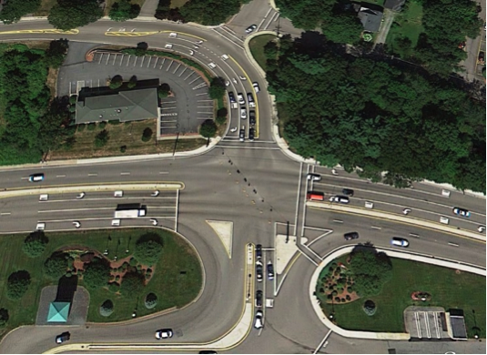 Aerial photograph of West Central Street at Franklin Village Drive.